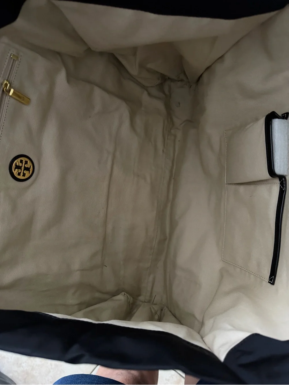 Tory Burch Black Nylon Tote with Patent Trim and Logo